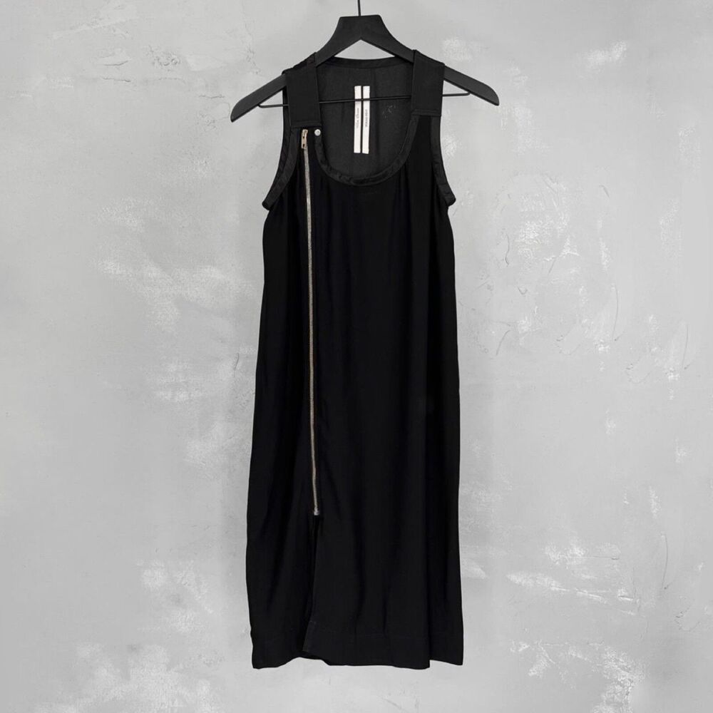 Rick Owens Vicious SS 2014 Black Viscose Blend Zipper Front Tank Dress US 6